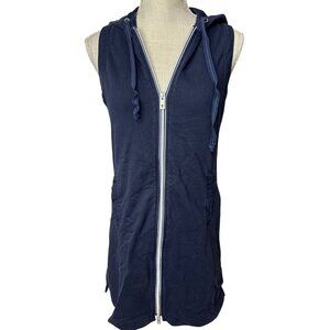 Nautica Womens Navy Sleeveless Hoodie Beach Swimwear Coverup Size S